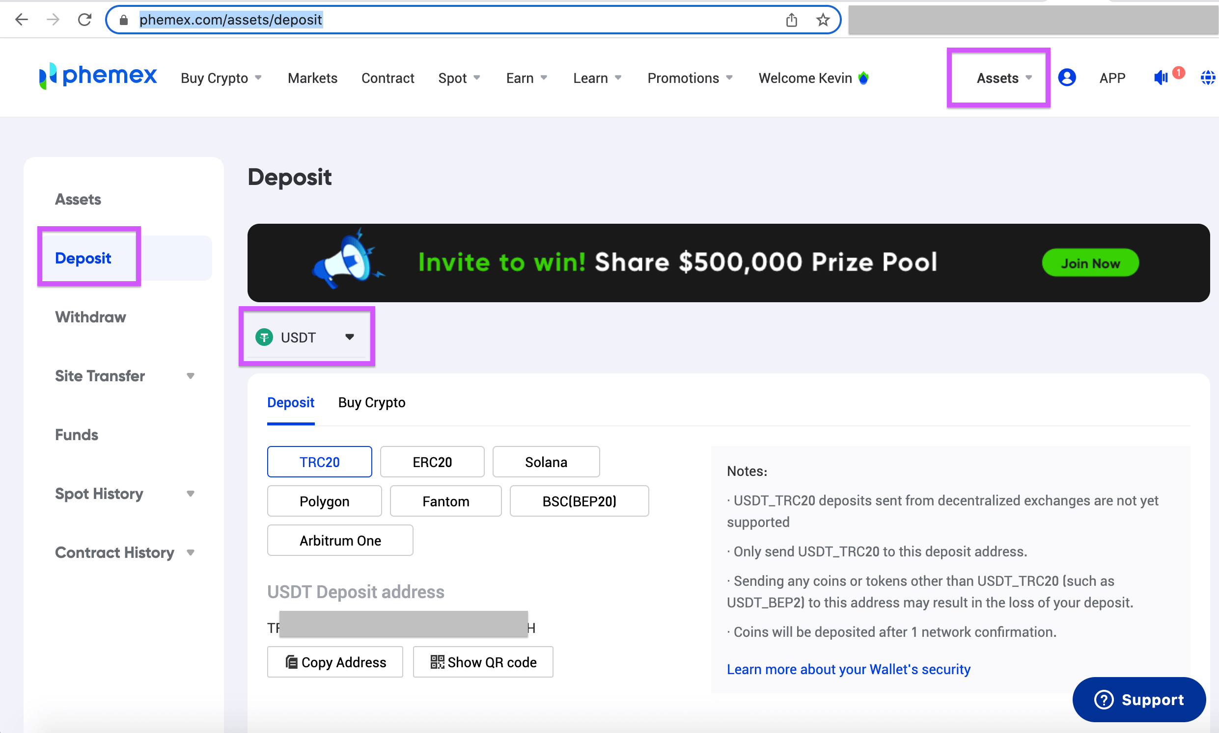 Generate a deposit address for the blockchain on which your Tether lives.